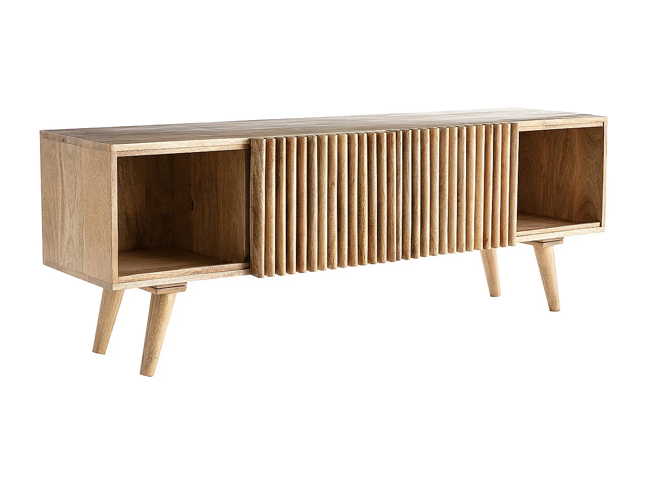 Meuble TV bois manguier massif avec portes coulissantes L140 cm ALBA