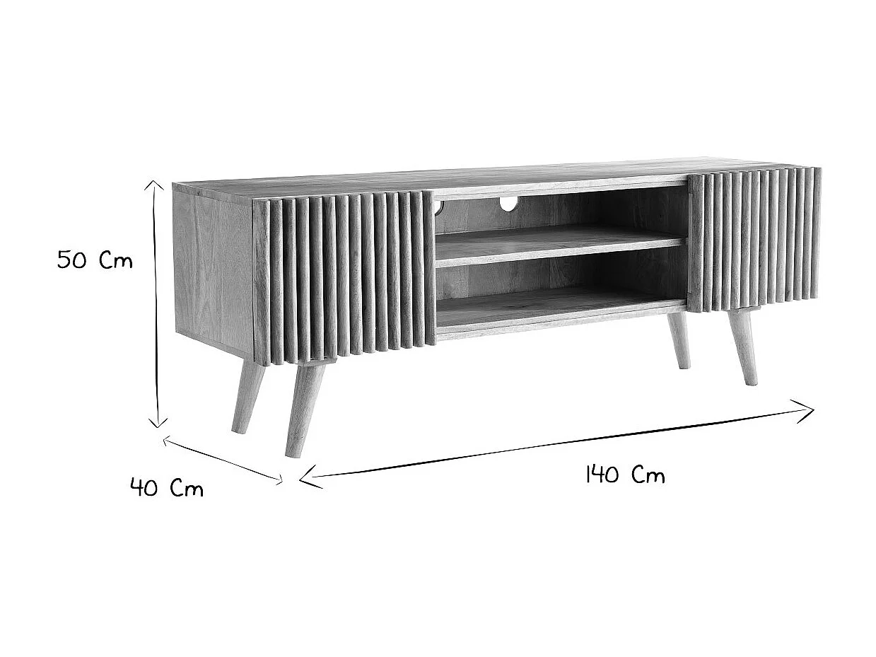 Meuble TV bois manguier massif avec portes coulissantes L140 cm ALBA