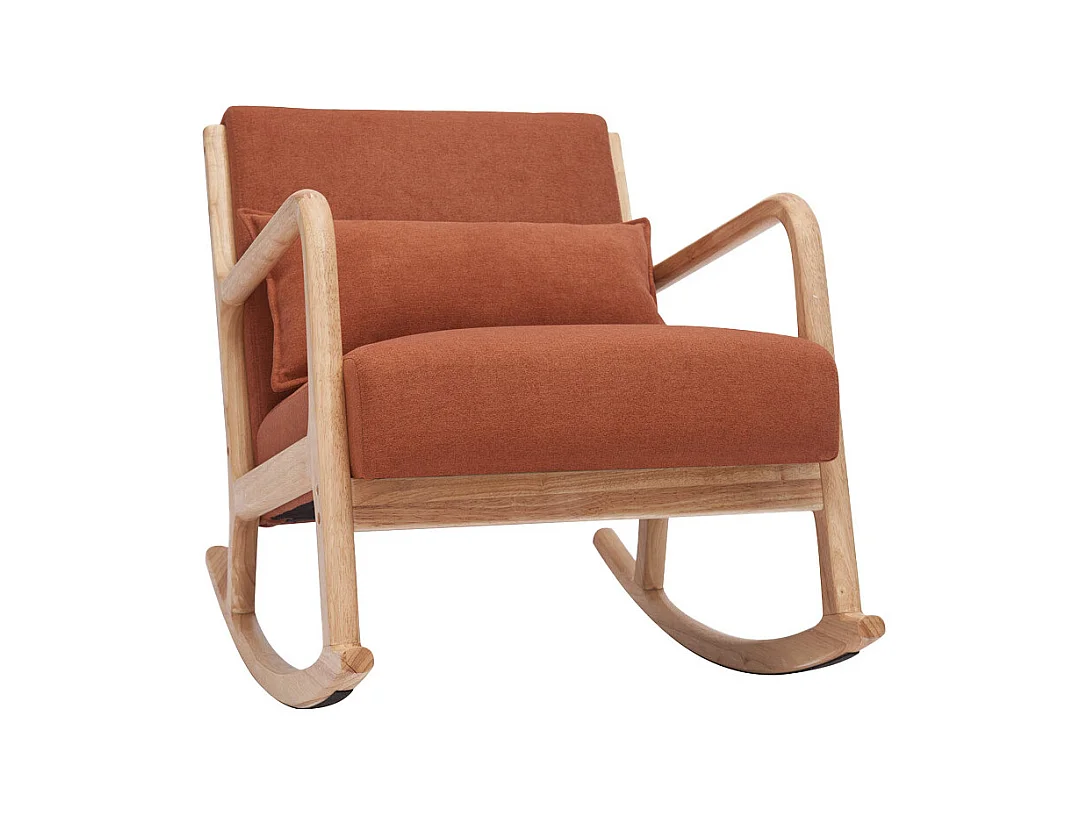 Rocking chair scandinave en tissu effet velours terre brûlée et bois clair massif DERRY