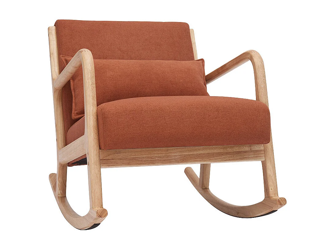 Sedia a dondolo scandinava in tessuto effetto velluto color bruciato e legno massello chiaro DERRY