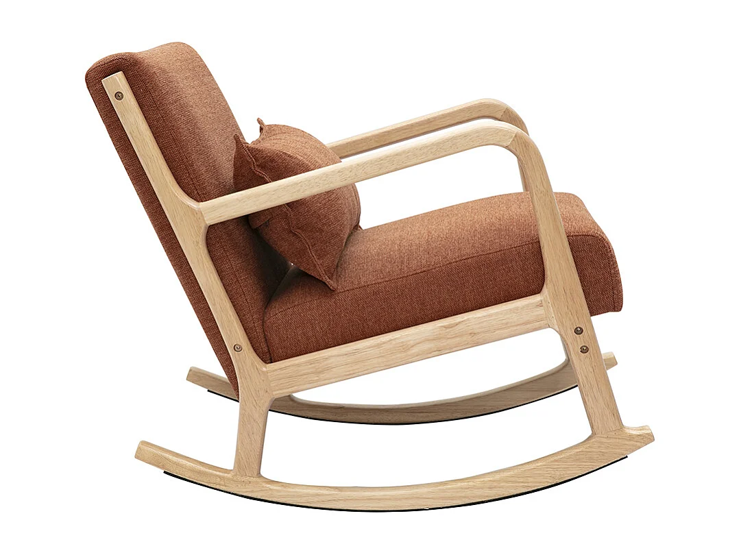 Sedia a dondolo scandinava in tessuto effetto velluto color bruciato e legno massello chiaro DERRY