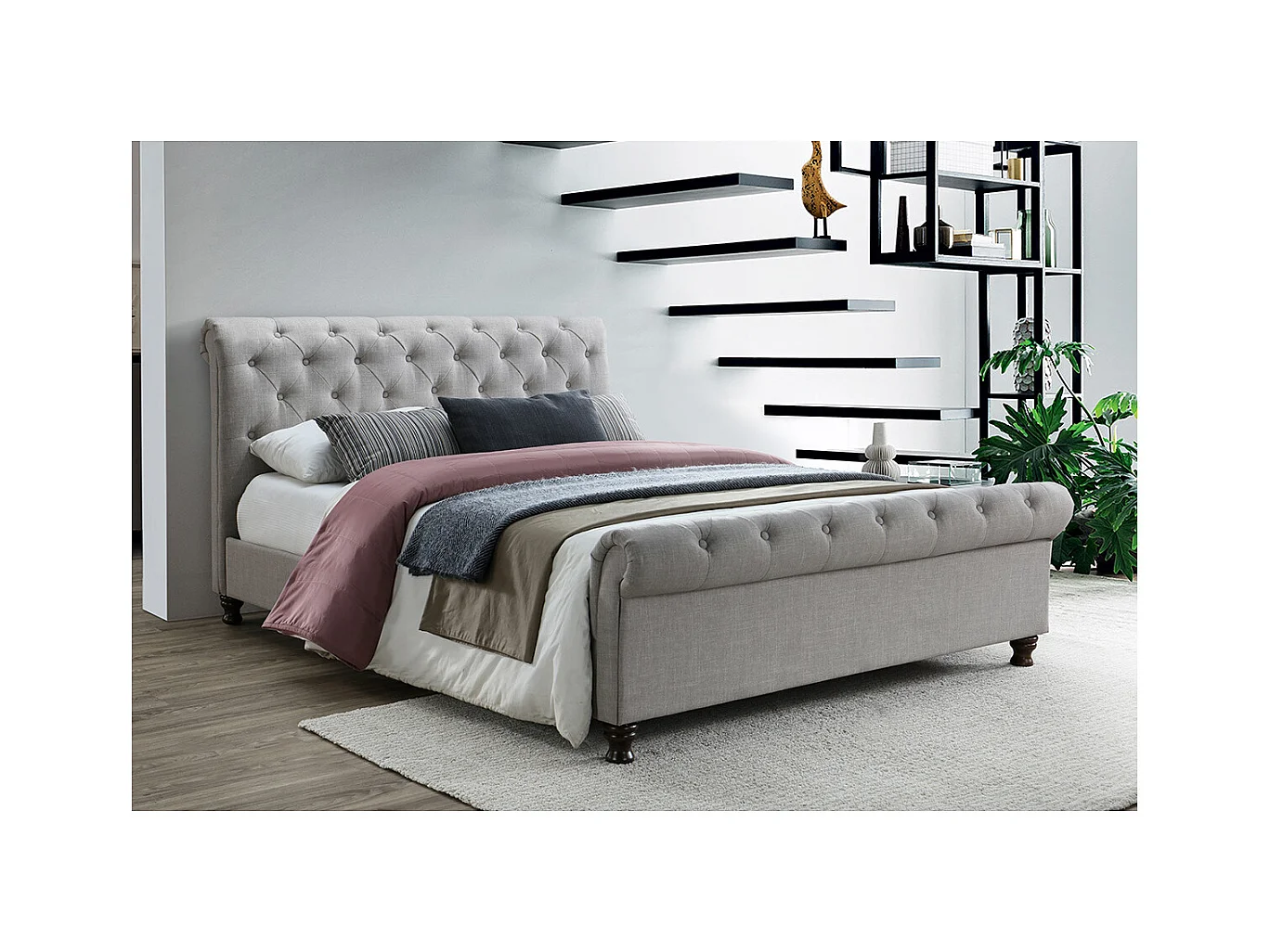 Design-Bett 2 Personen 160 cm x 200 cm Samt Grau RILEY