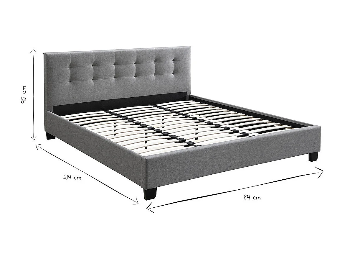 Bett 180 x 200 Stoff Grau gepolstert MARQUISE