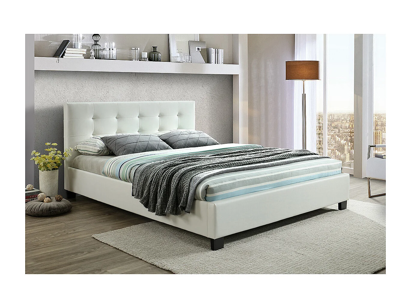 Cama 160 x 200 PU blanca acolchada MARQUISE