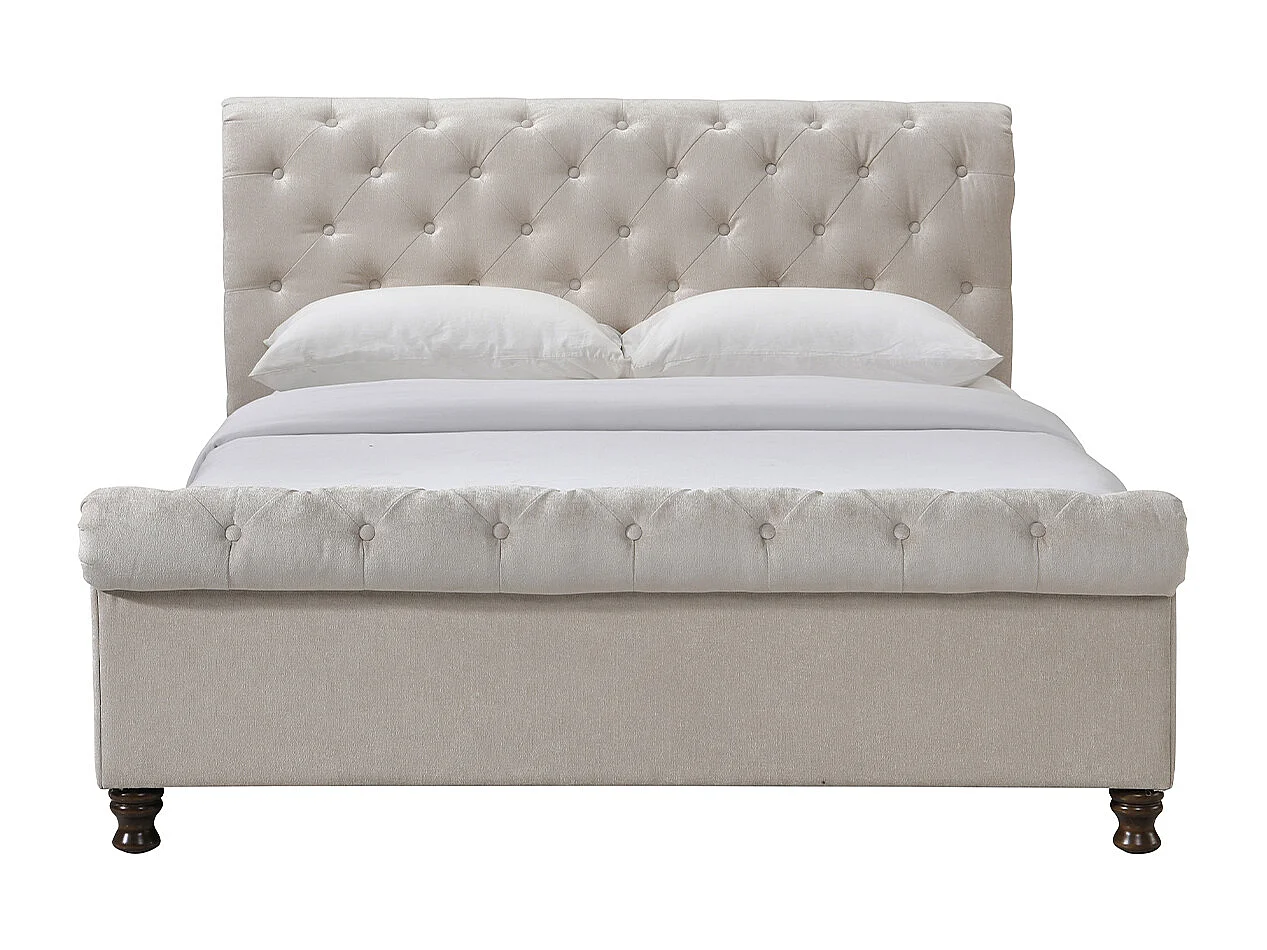 Lit 2 places 160x200 cm en tissu velours beige capitonné RILEY