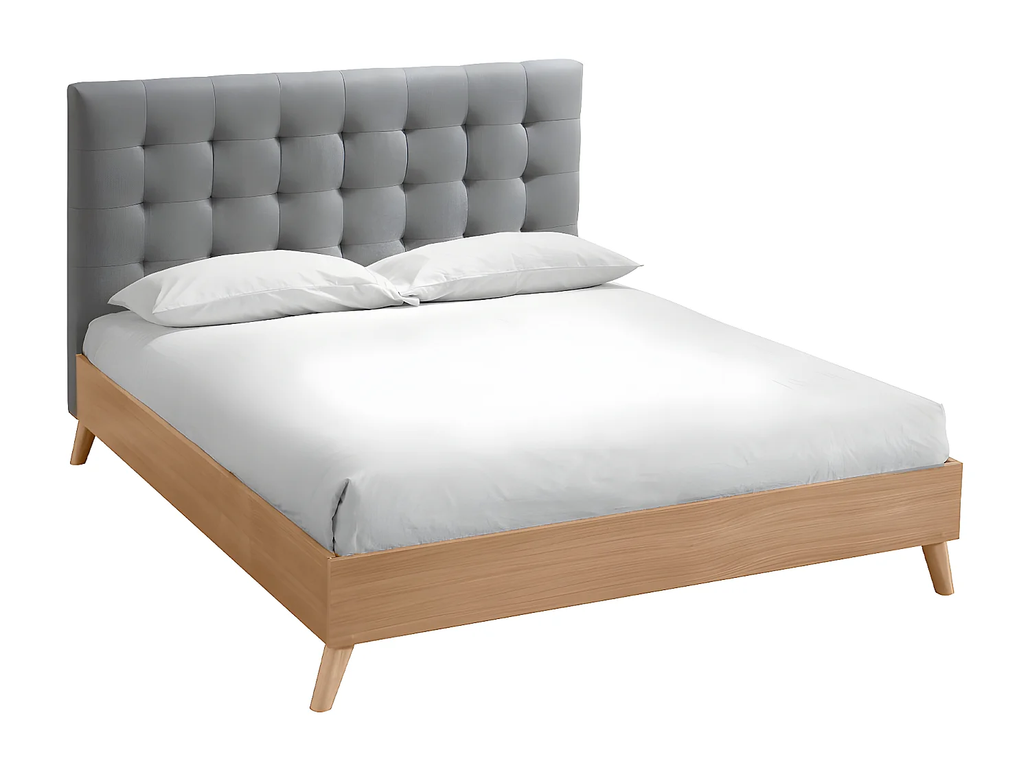 Letto matrimoniale scandinavo legno e tessuto grigio 160 x 200cm LYNN