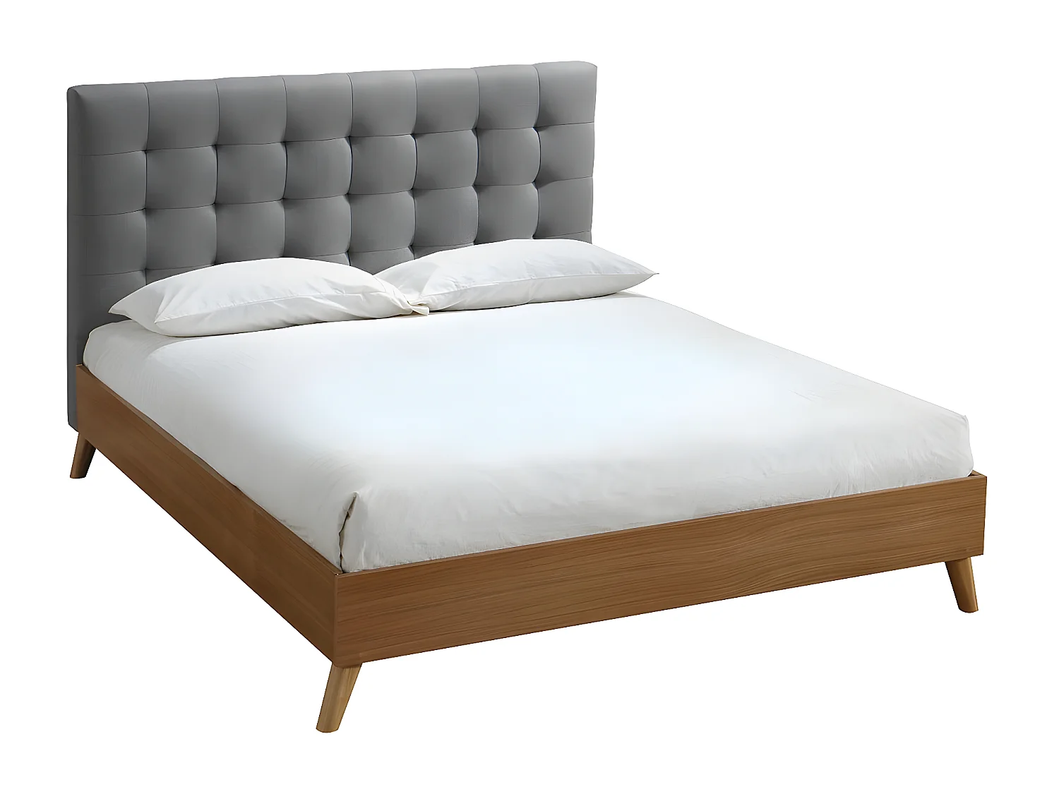 Letto matrimoniale scandinavo legno e tessuto grigio 160 x 200cm LYNN