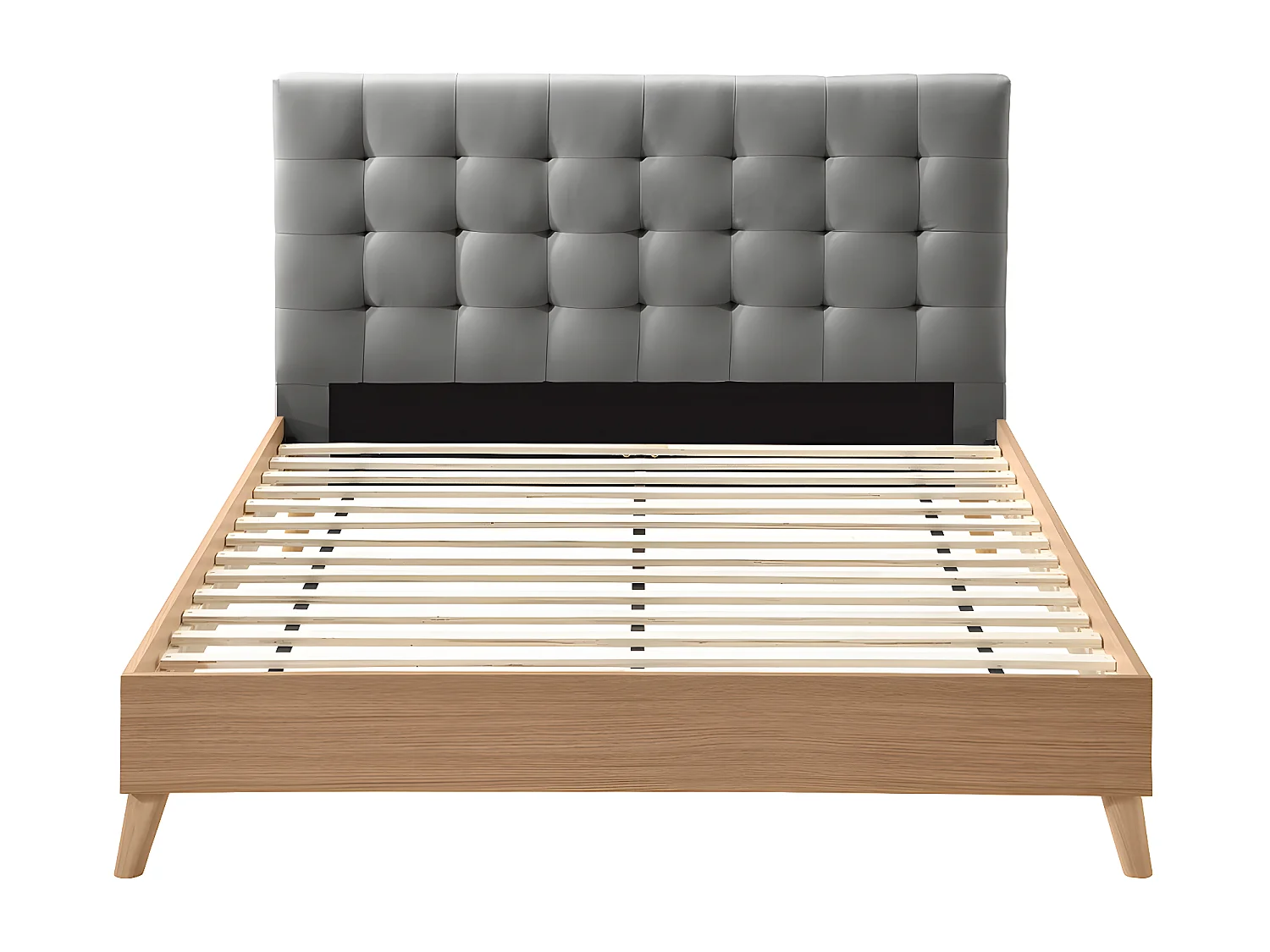 Letto matrimoniale scandinavo legno e tessuto grigio 160 x 200cm LYNN