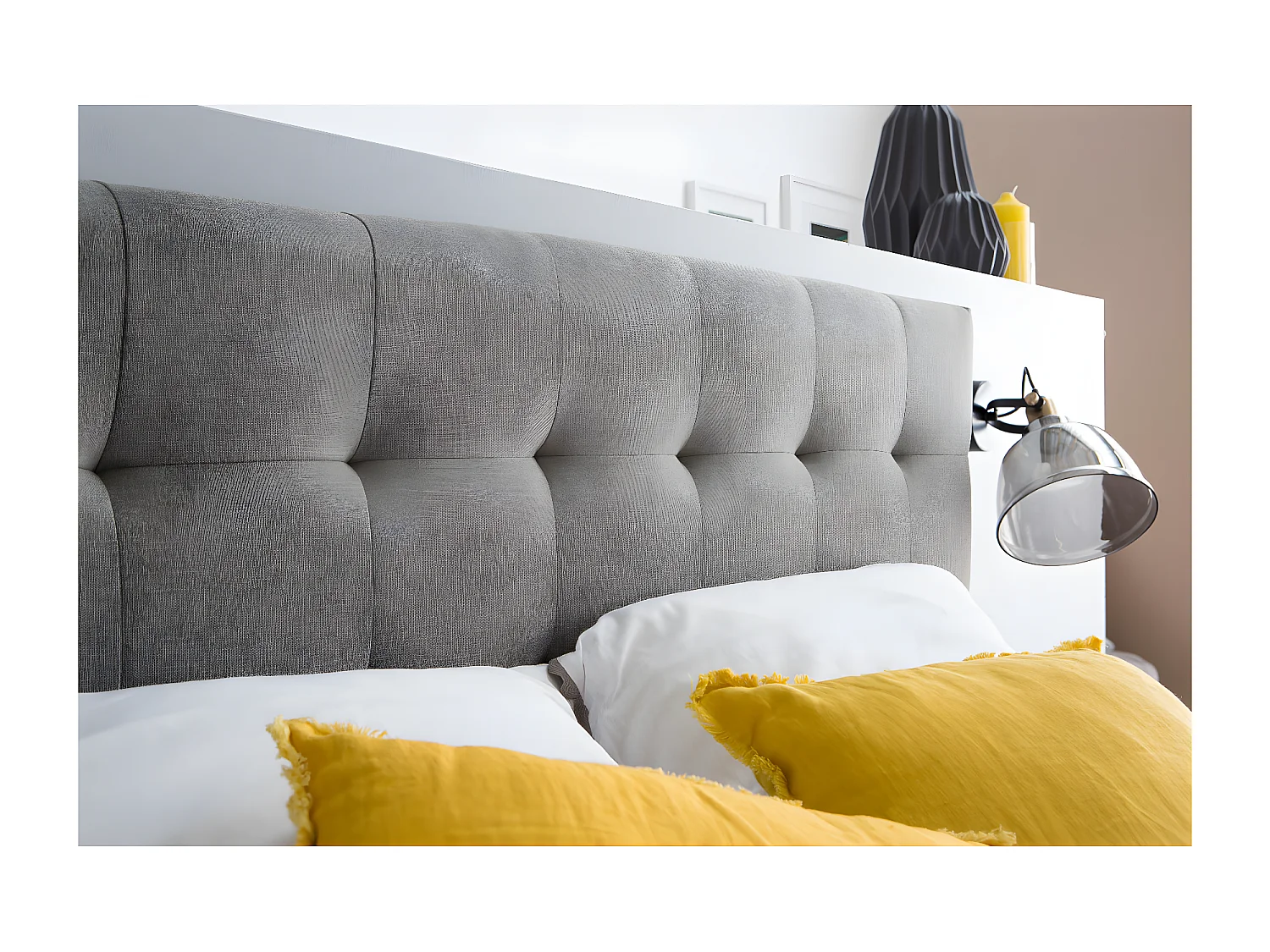 Letto matrimoniale scandinavo legno e tessuto grigio 160 x 200cm LYNN