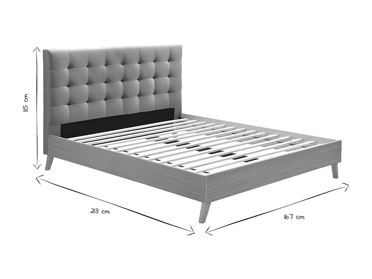 Letto matrimoniale scandinavo legno e tessuto grigio 160 x 200cm LYNN