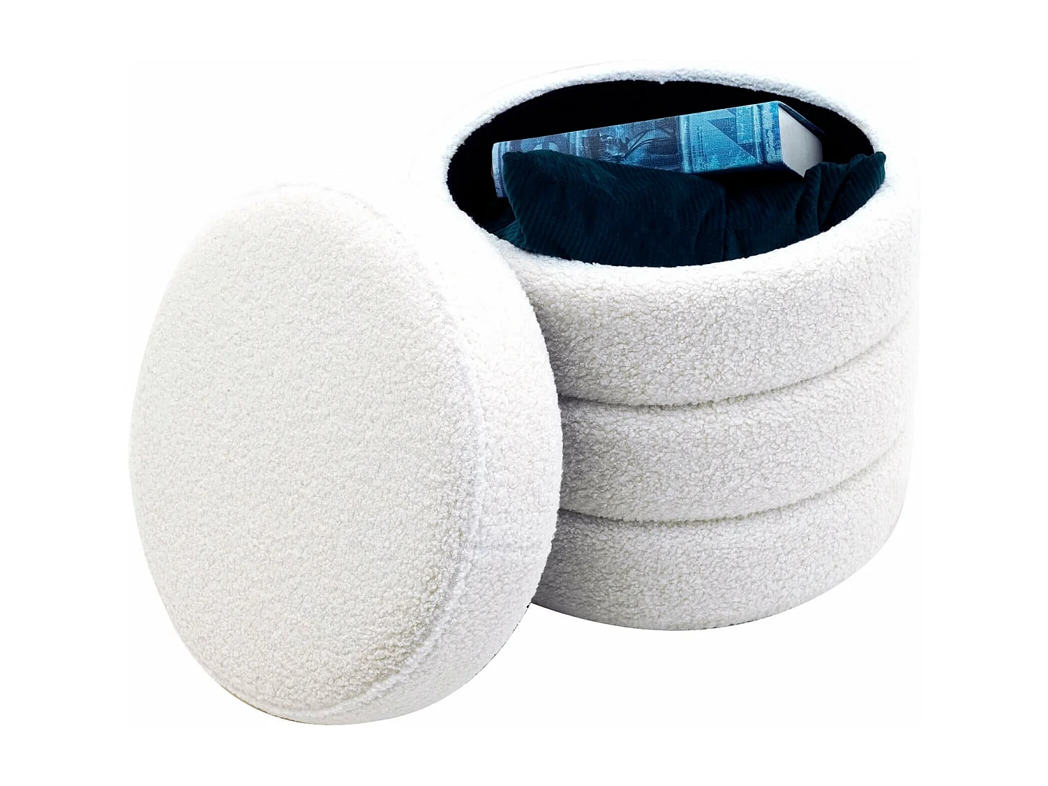 Pouf avec rangement Uxi 40x37x37 Tissu Polyester MDF Blanc Moderne