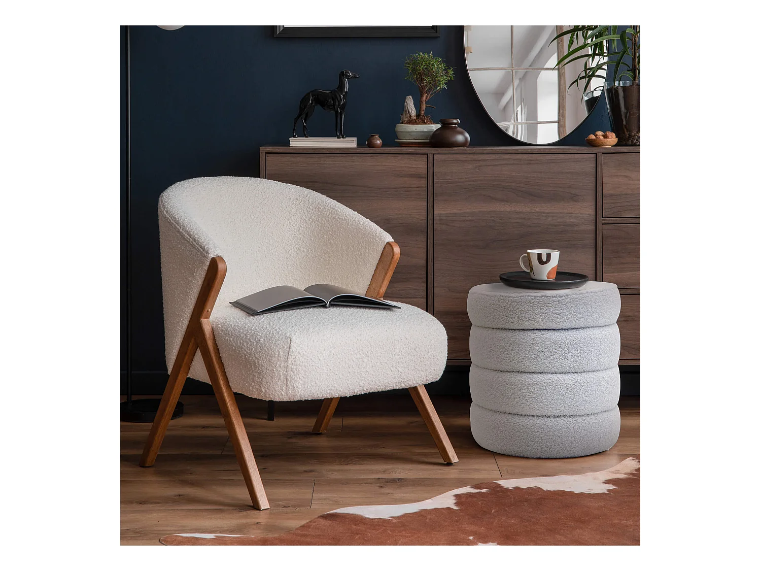 Pouf Contenitore Rebecca Mobili Uxi 40x37x37 Tessuto Poliestere MDF Bianco Moderno