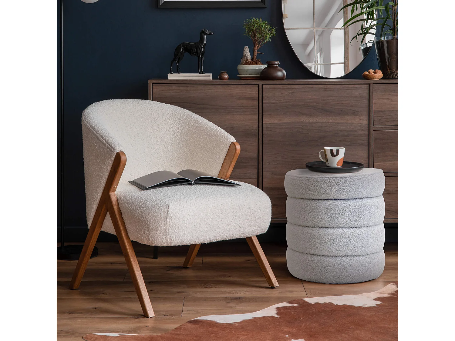 Pufe com armazenamento Rebecca Mobili Uxi 40x37x37 Tecido de Poliéster MDF Branco Moderno