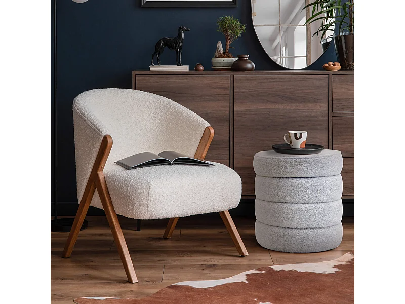 Pouf Contenitore Rebecca Mobili Uxi 40x37x37 Tessuto Poliestere MDF Bianco Moderno