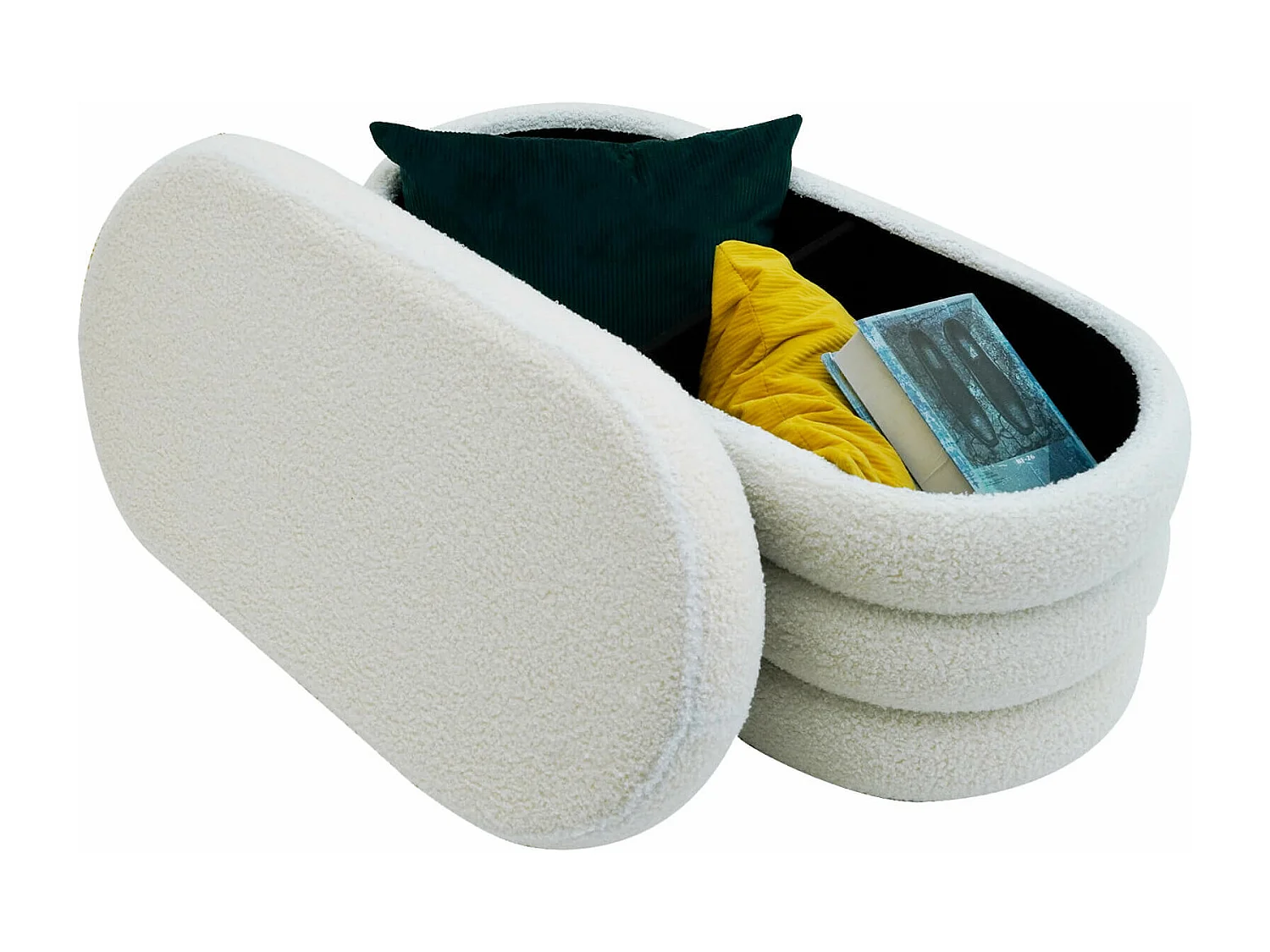 Pouf Contenitore Rebecca Mobili Rambeh 38x76x38 Tessuto Poliestere MDF Bianco Moderno