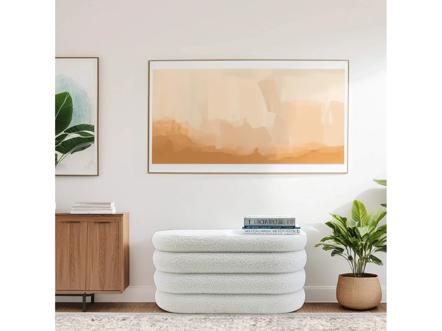 Pouf Contenitore Rebecca Mobili Rambeh 38x76x38 Tessuto Poliestere MDF Bianco Moderno