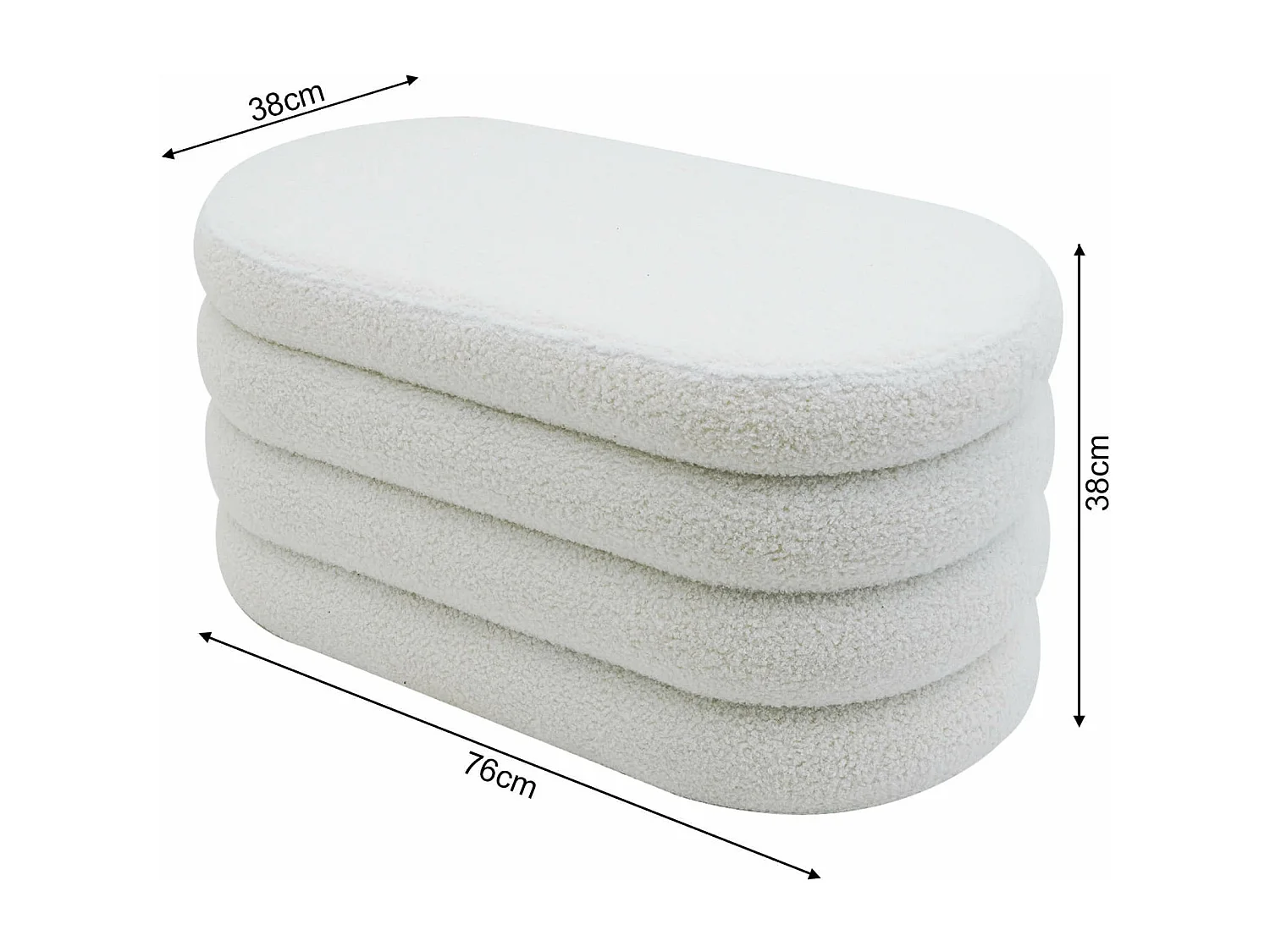 Puf con almacenaje Rebecca Mobili Rambeh 38x76x38 Tela de Poliéster MDF Blanco Moderno