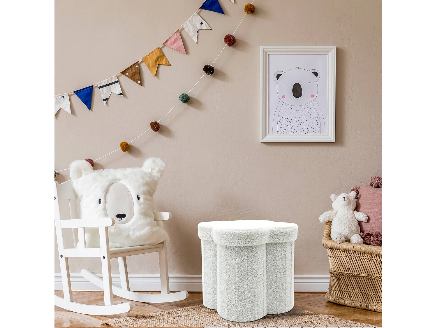 Pouf Contenitore Rebecca Mobili Sufra 40x40x40 Tessuto Poliestere MDF Bianco Moderno