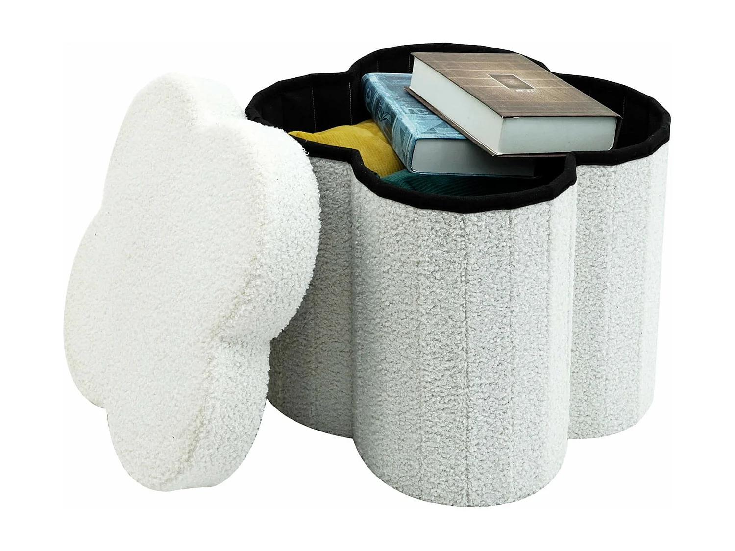 Pouf Contenitore Rebecca Mobili Sufra 40x40x40 Tessuto Poliestere MDF Bianco Moderno