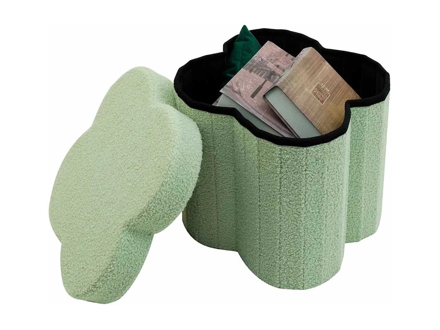 Pouf Contenitore Rebecca Mobili Carob 40x40x40 Tessuto Poliestere MDF Verde Chiaro Moderno