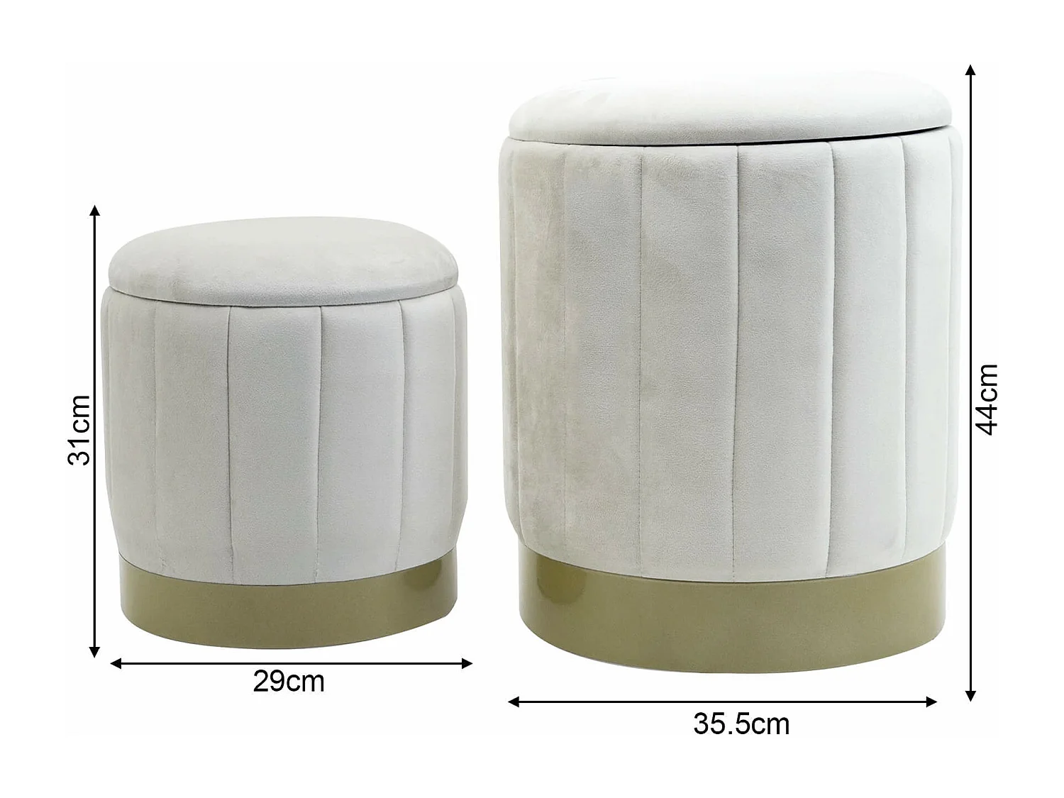 Pufe com armazenamento Rebecca Mobili Okome 44x35,5x35,5 Tecido de Poliéster Aço Branco Moderno CONJUNTO 2 peças