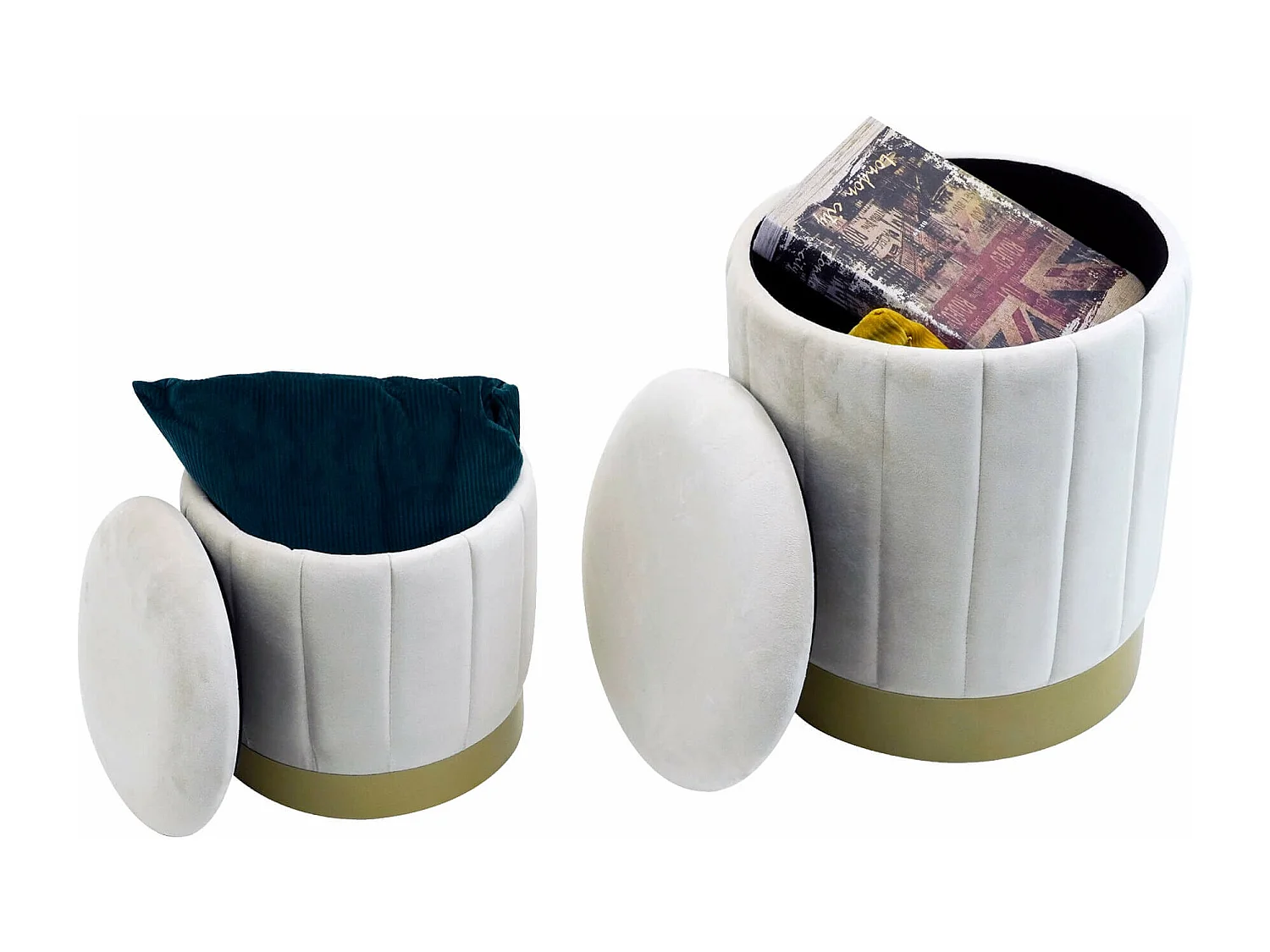 Pouf avec rangement Okome 44x35,5x35,5 Tissu Polyester Acier Blanc Jaune Moderne ENSEMBLE 2 pcs