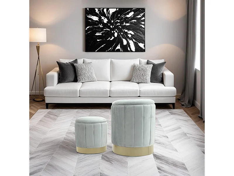 Pouf Contenitore Rebecca Mobili Avelos 44x35,5x35,5 Tessuto Poliestere Acciaio Grigio Giallo Moderno SET 2 pezzi