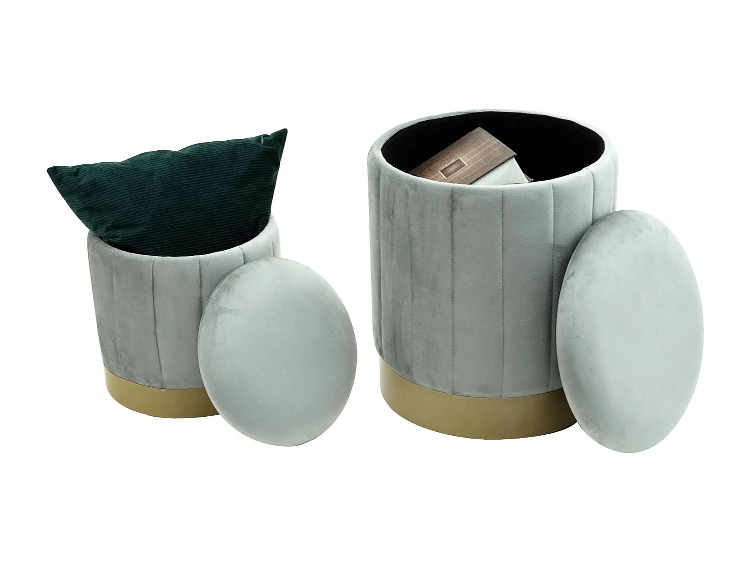 Pouf avec rangement Avelos 44x35,5x35,5 Tissu Polyester Acier Gris Jaune Moderne ENSEMBLE 2 pcs