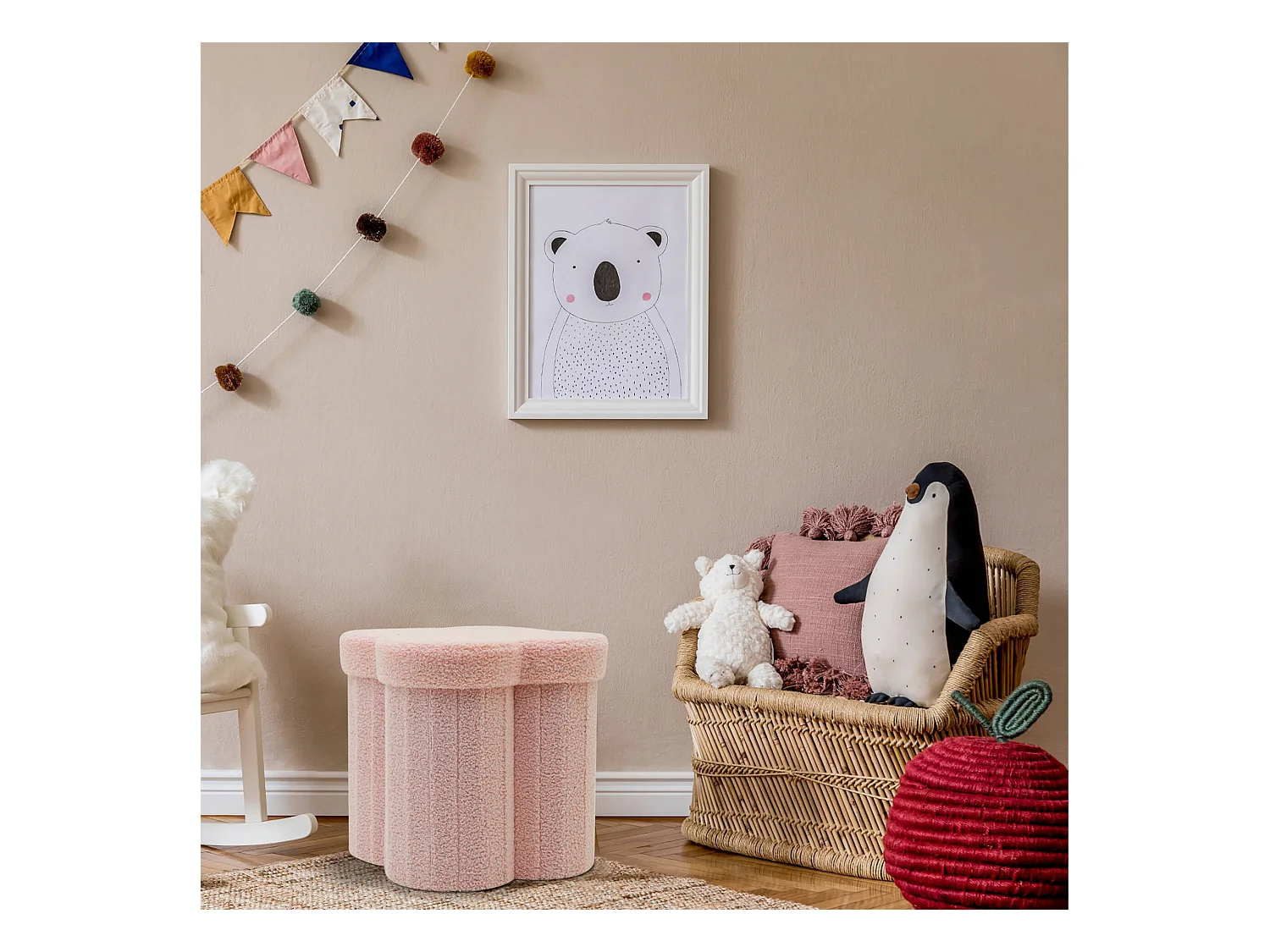 Pouf avec rangement Hermal 40x40x40 Tissu Polyester MDF Rose Moderne