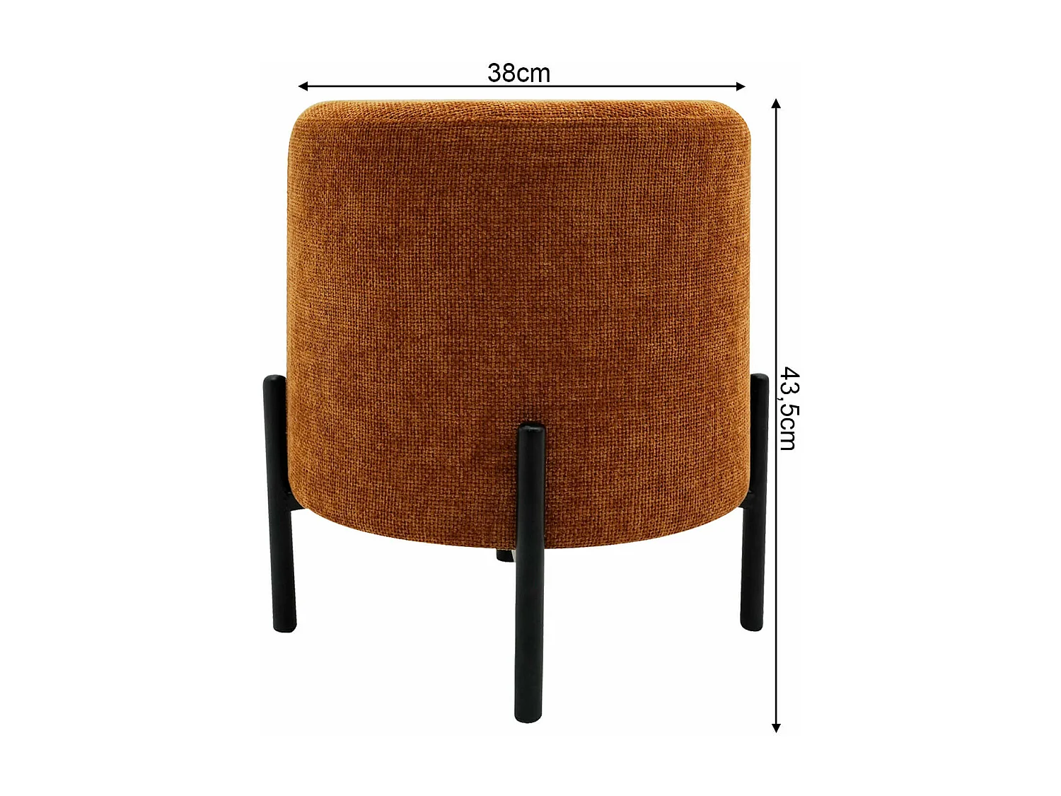 Pouf Rebecca Mobili Semal 43,5x38x38 Tessuto Poliestere Acciaio Arancione Nero Moderno