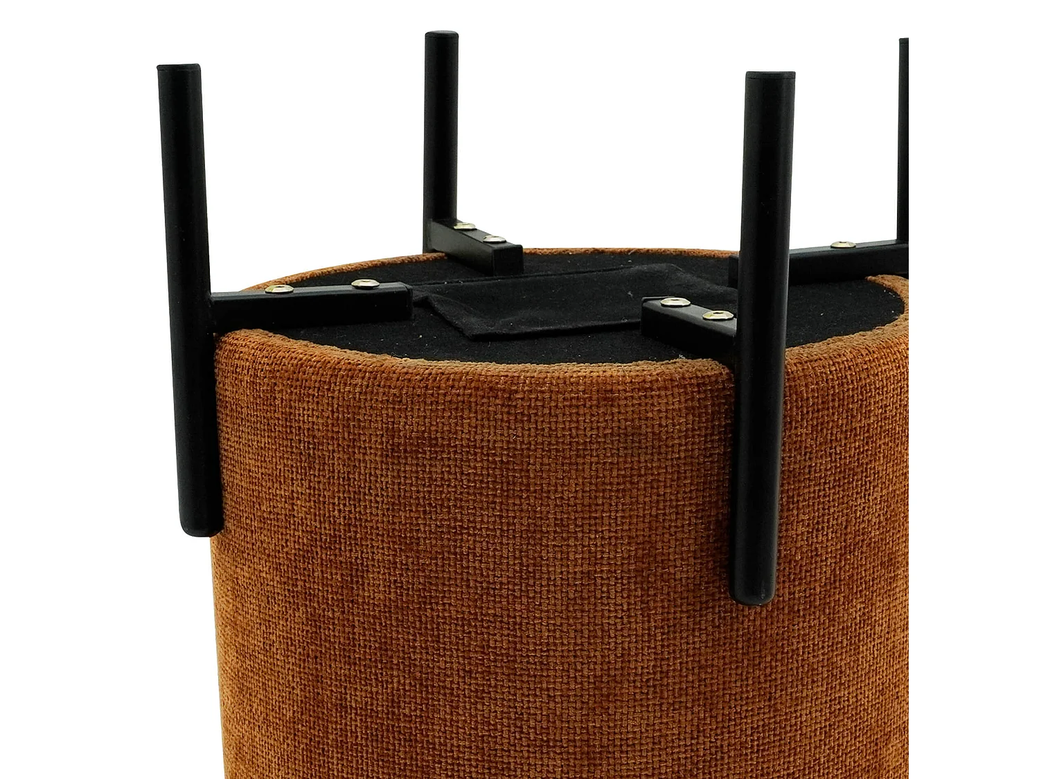 Pouf Rebecca Mobili Semal 43,5x38x38 Tessuto Poliestere Acciaio Arancione Nero Moderno