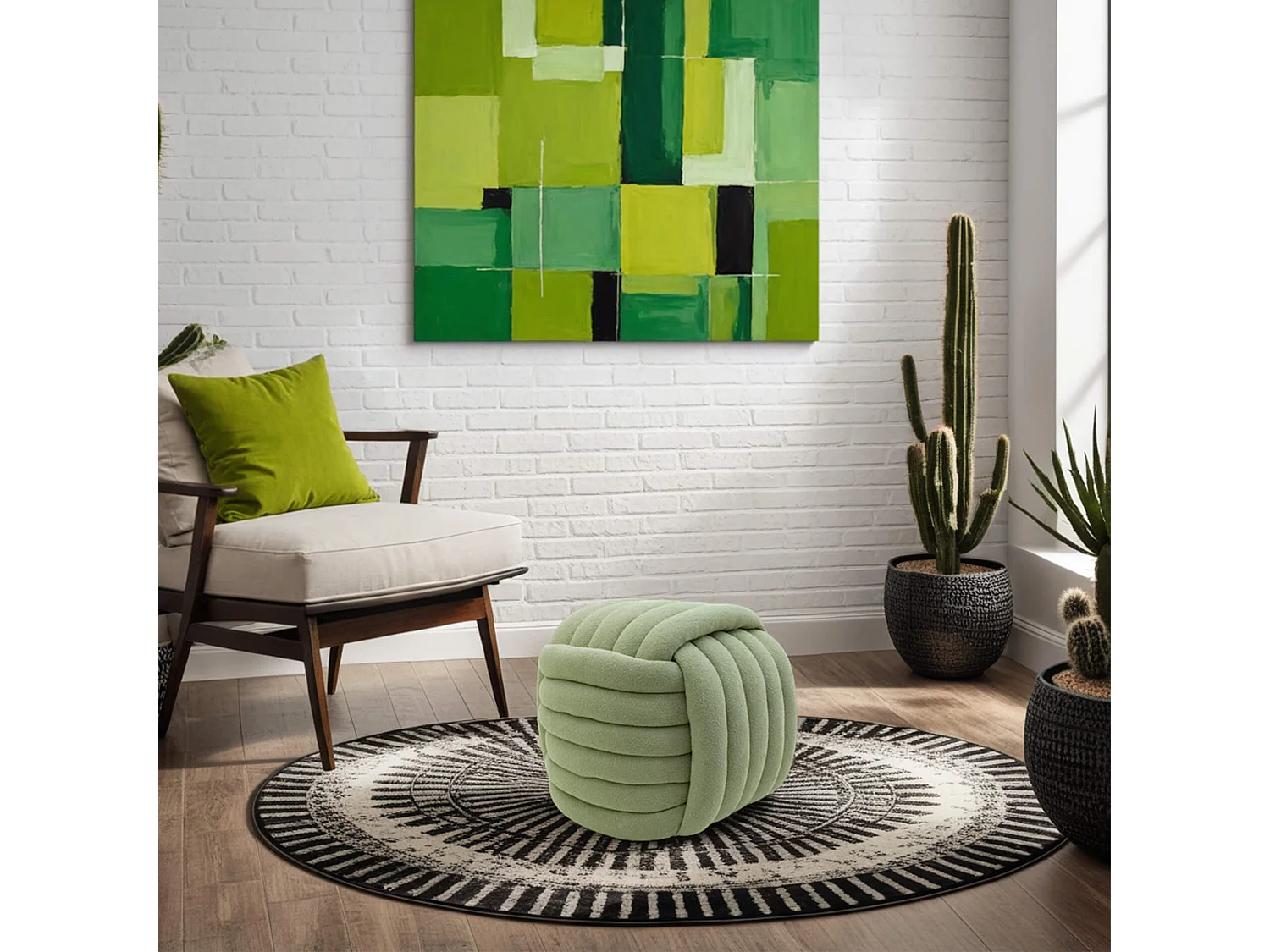 Pufe Rebecca Mobili Tawa 45x50x50 Tecido de Poliéster MDF Verde Moderno