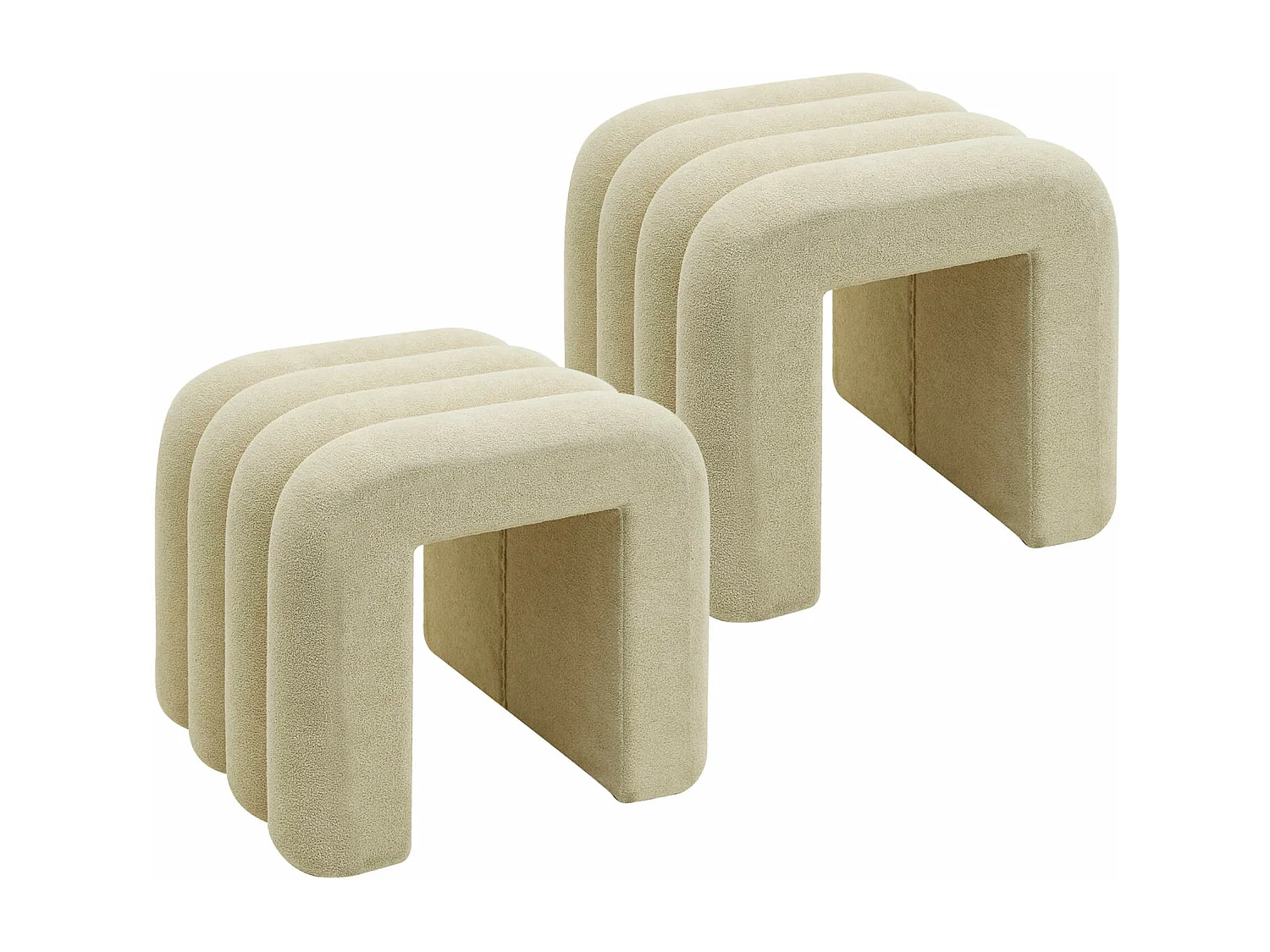 Pouf Rebecca Mobili Nikau 40x38x40 Tessuto Poliestere MDF Beige Moderno SET 2 pezzi