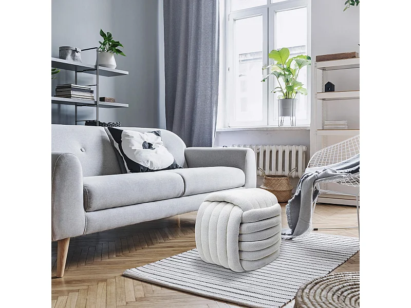 Pouf Rebecca Mobili Oyamel 45x50x50 Tessuto Poliestere MDF Bianco Moderno