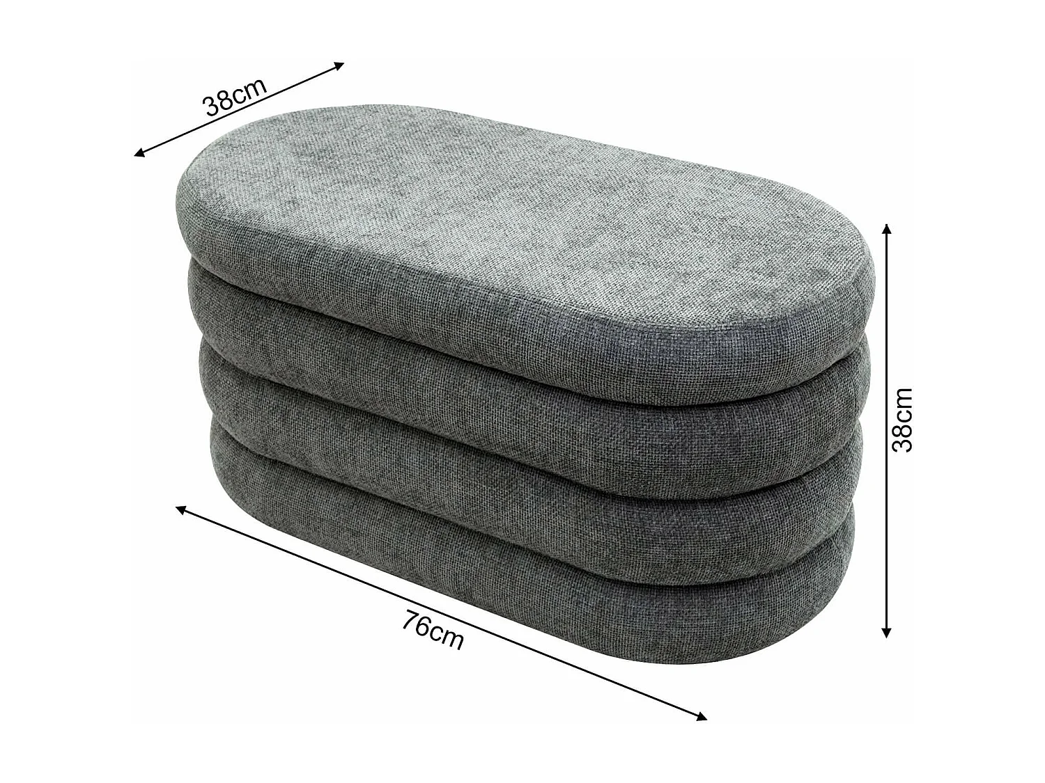 Pouf Contenitore Rebecca Mobili Fagus 38x76x38 Tessuto Poliestere MDF Grigio Moderno