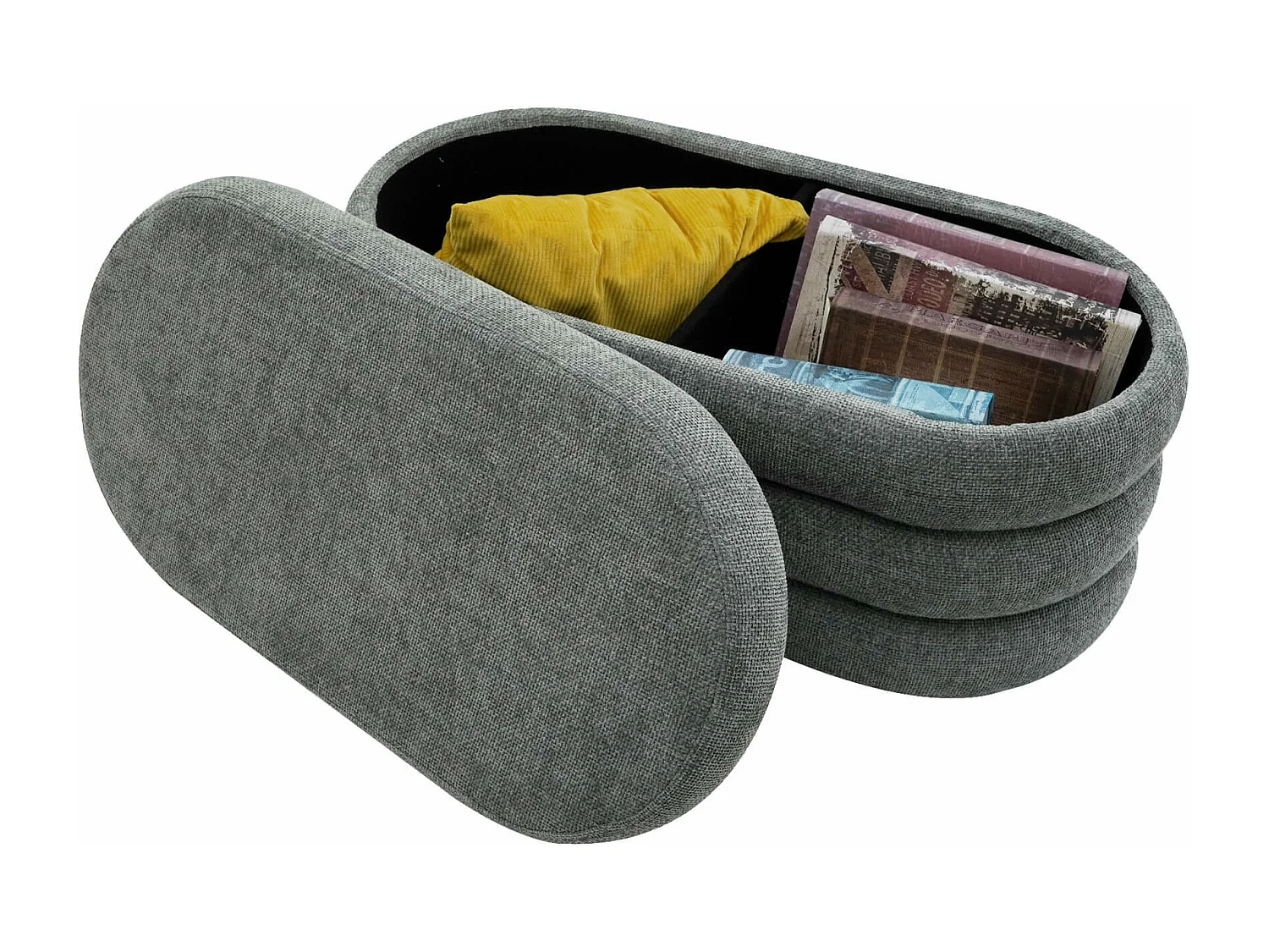 Pouf Contenitore Rebecca Mobili Fagus 38x76x38 Tessuto Poliestere MDF Grigio Moderno