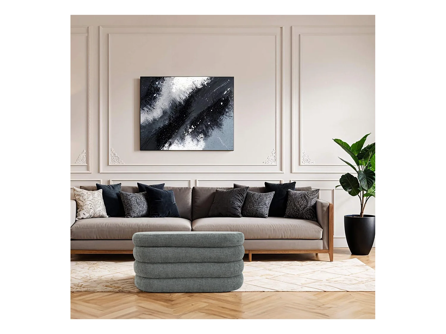 Puf con almacenaje Rebecca Mobili Fagus 38x76x38 Tela de Poliéster MDF Gris Moderno
