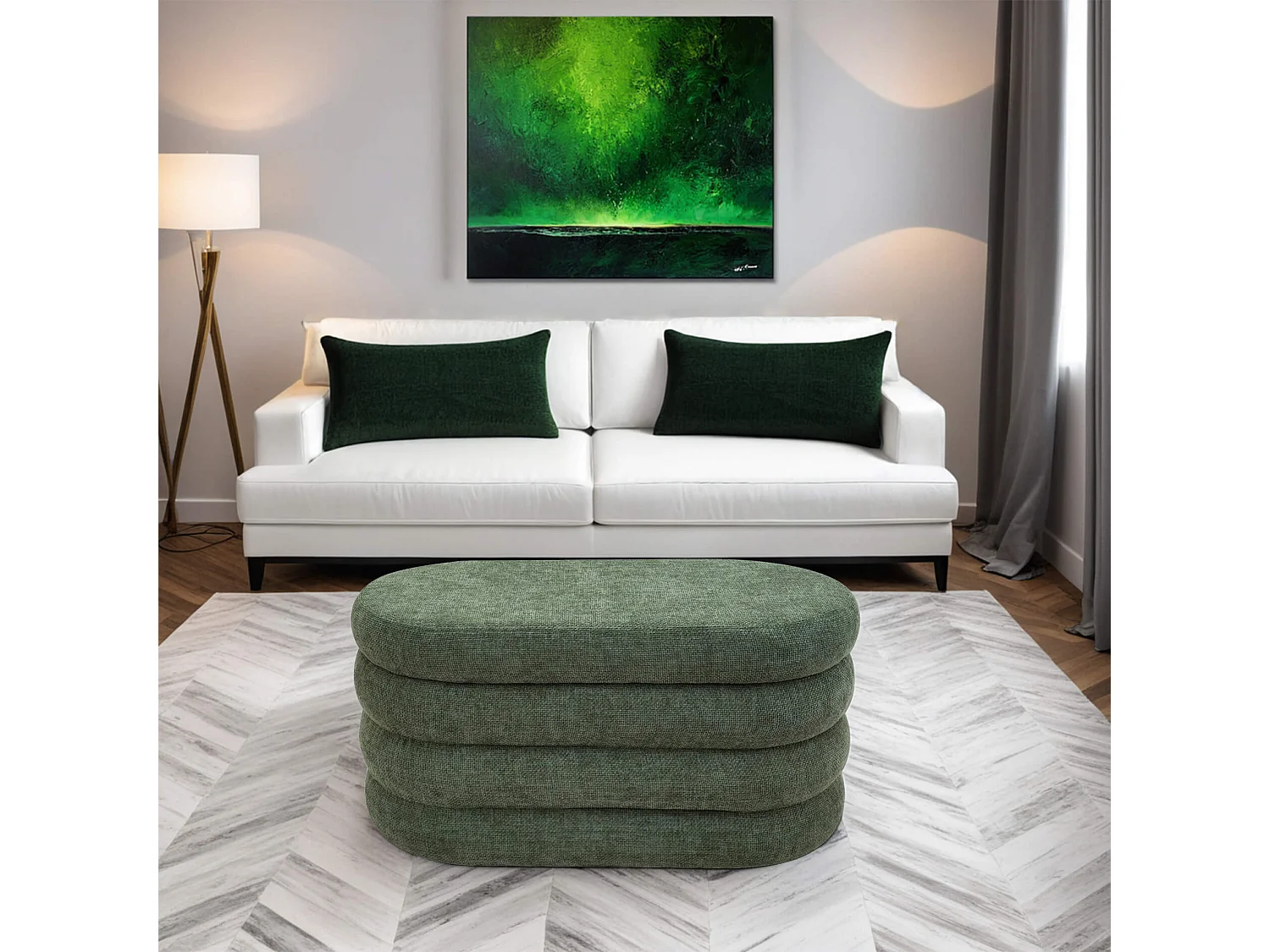 Pufe com armazenamento Rebecca Mobili Zeytin 38x76x38 Tecido de Poliéster MDF Verde escuro Moderno