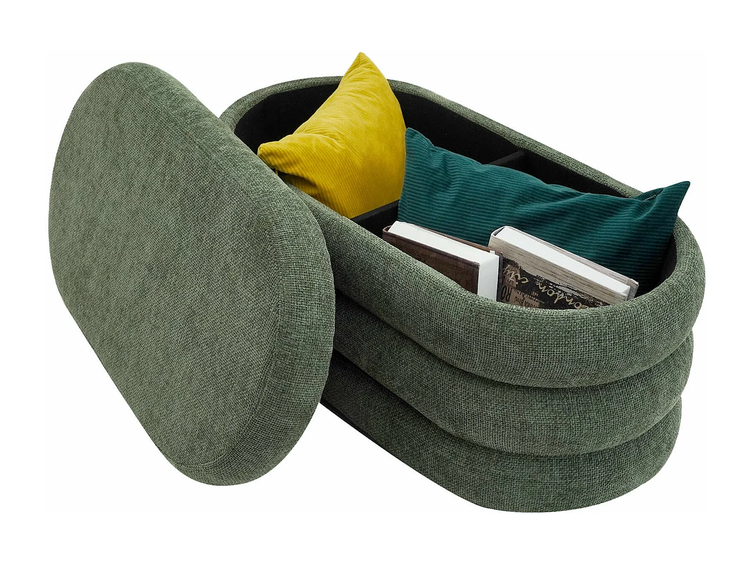 Pufe com armazenamento Rebecca Mobili Zeytin 38x76x38 Tecido de Poliéster MDF Verde escuro Moderno