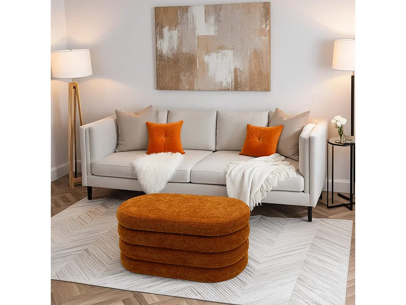 Pouf Contenitore Rebecca Mobili Olinia 38x76x38 Tessuto Poliestere MDF Arancione Moderno