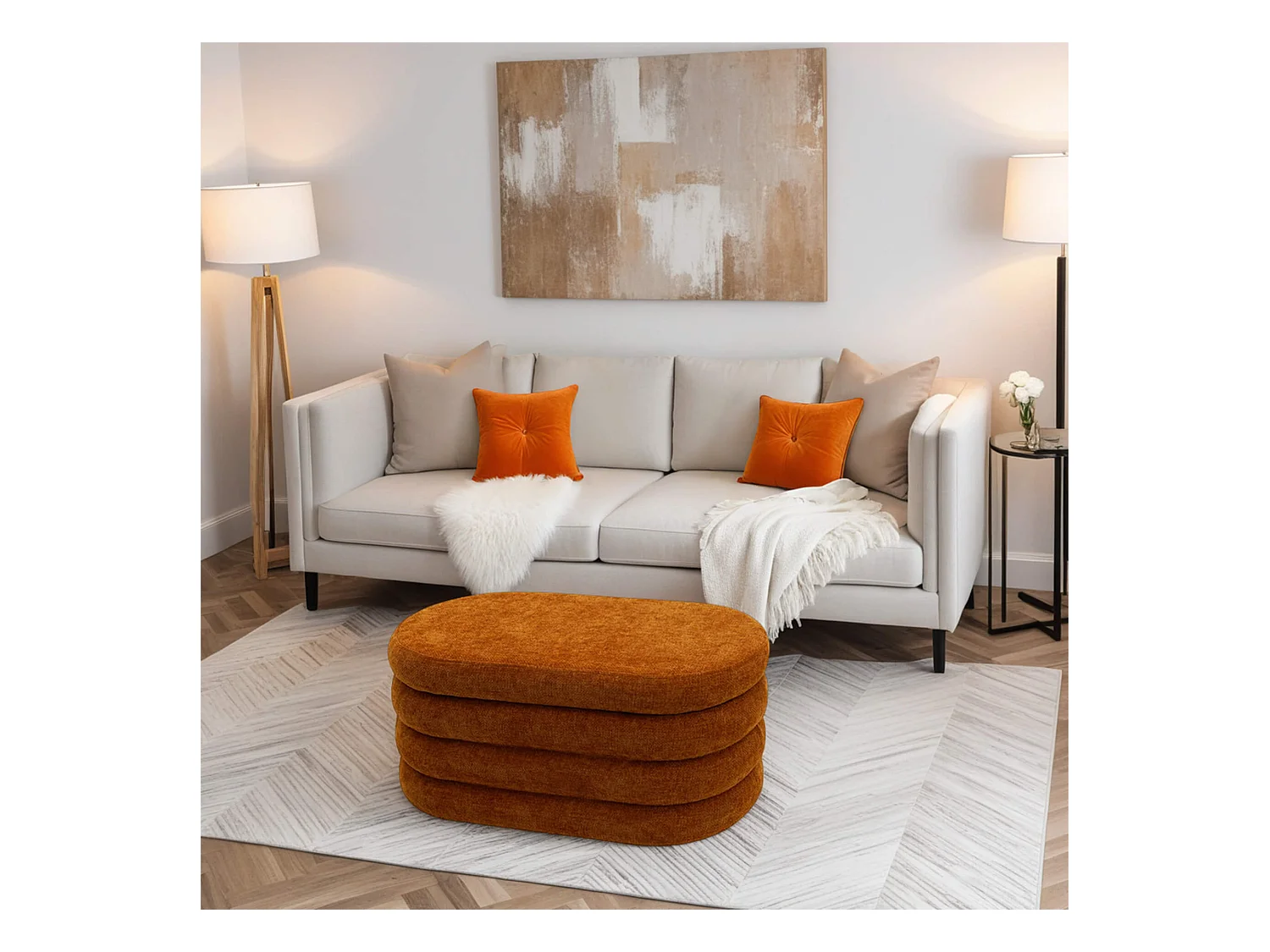 Pouf avec rangement Olinia 38x76x38 Tissu Polyester MDF Orange Moderne