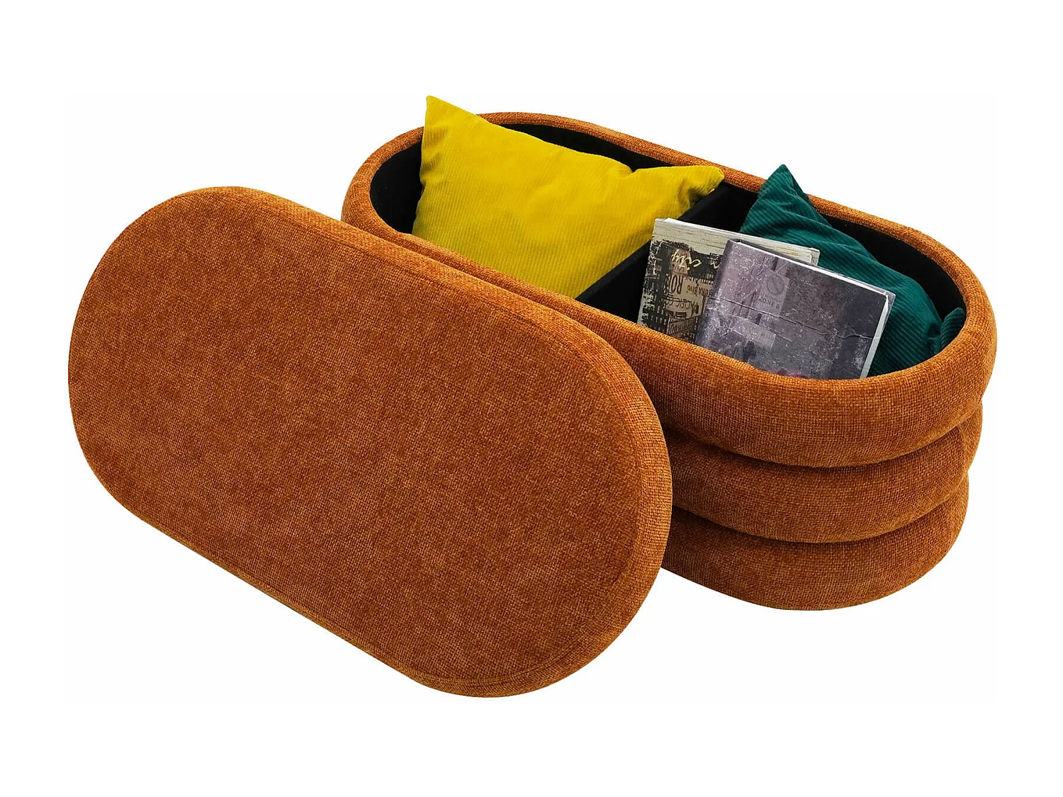 Pouf Contenitore Rebecca Mobili Olinia 38x76x38 Tessuto Poliestere MDF Arancione Moderno