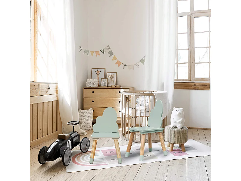 Sedie per Bambini Rebecca Mobili Aspasia 50x25x25 MDF Pino Verde Acqua Marrone SET 2 pezzi