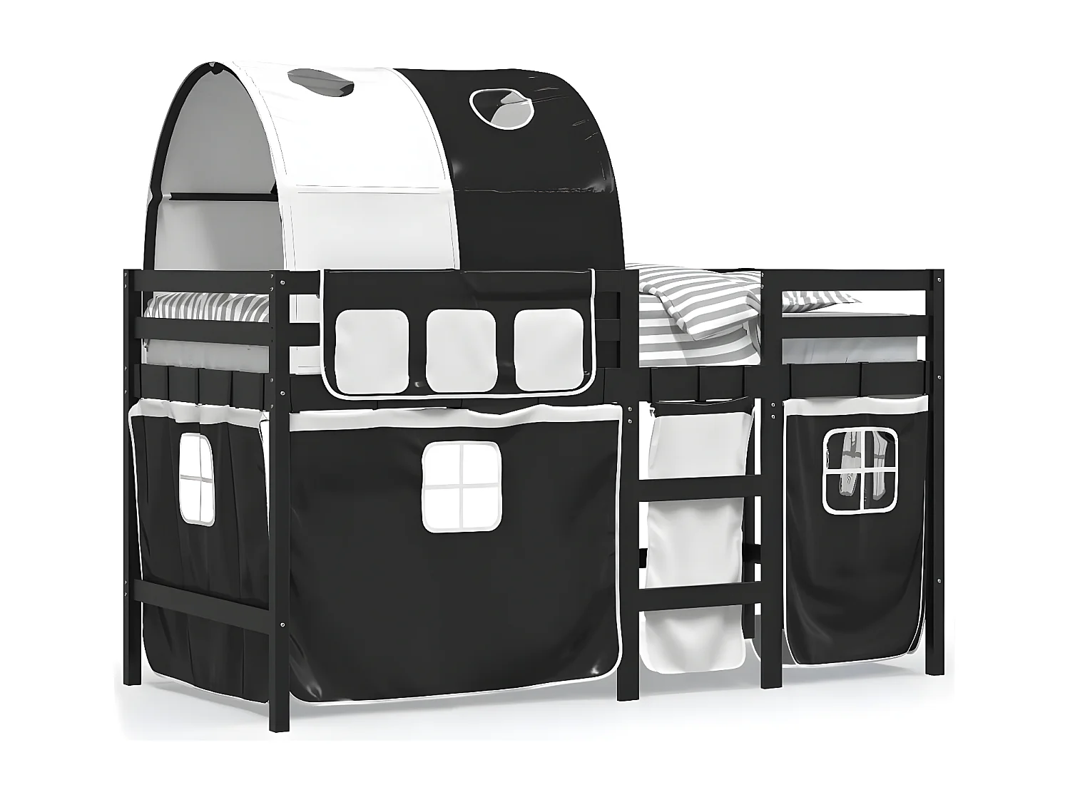 Lit mezzanine enfants et tunnel blanc/noir 90x200 cm pin massif