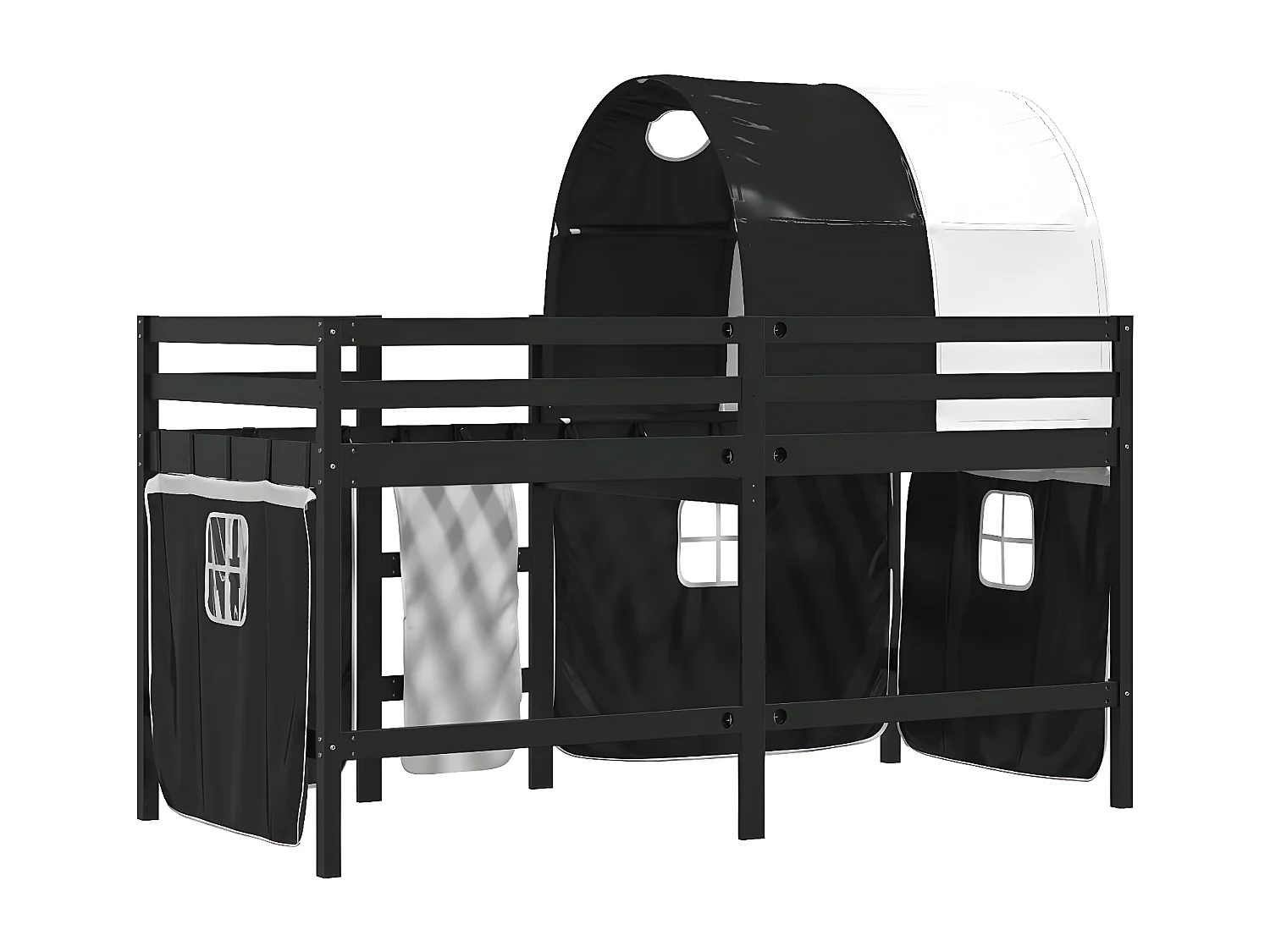 Lit mezzanine enfants et tunnel blanc/noir 90x200 cm pin massif