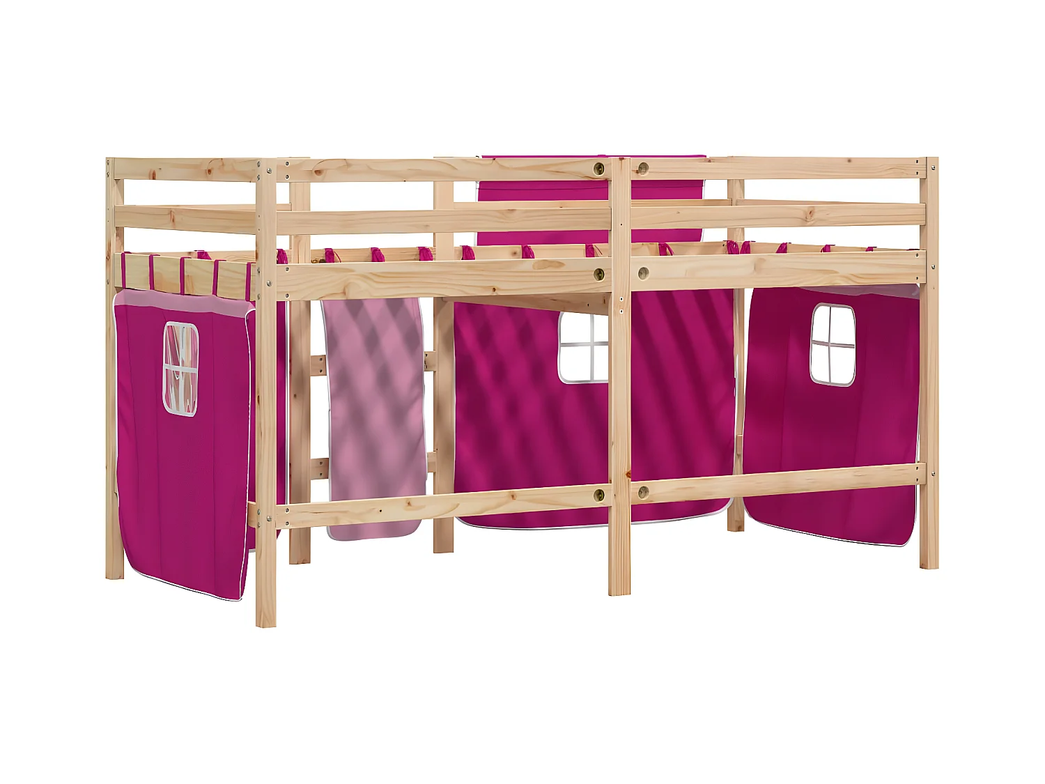 Cama alta p/ criança c/ cortinas 80x200 cm pinho maciço rosa