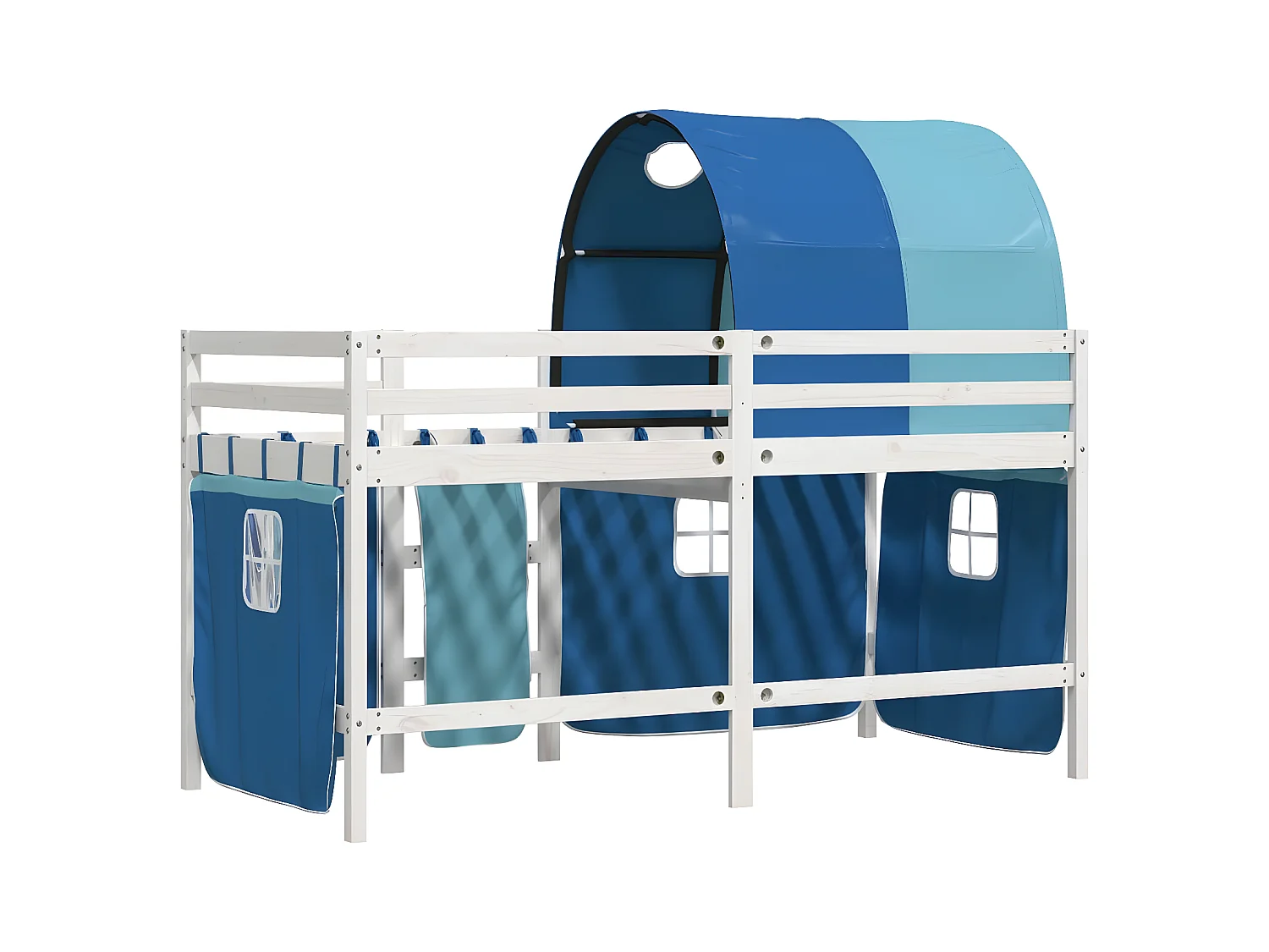 Lit mezzanine enfants et tunnel bleu 90x190 cm bois pin massif