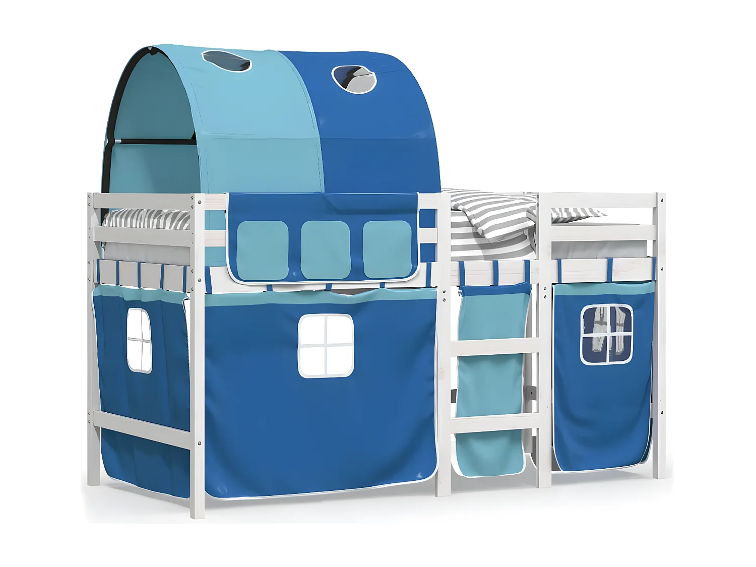Lit mezzanine enfants et tunnel bleu 90x190 cm bois pin massif