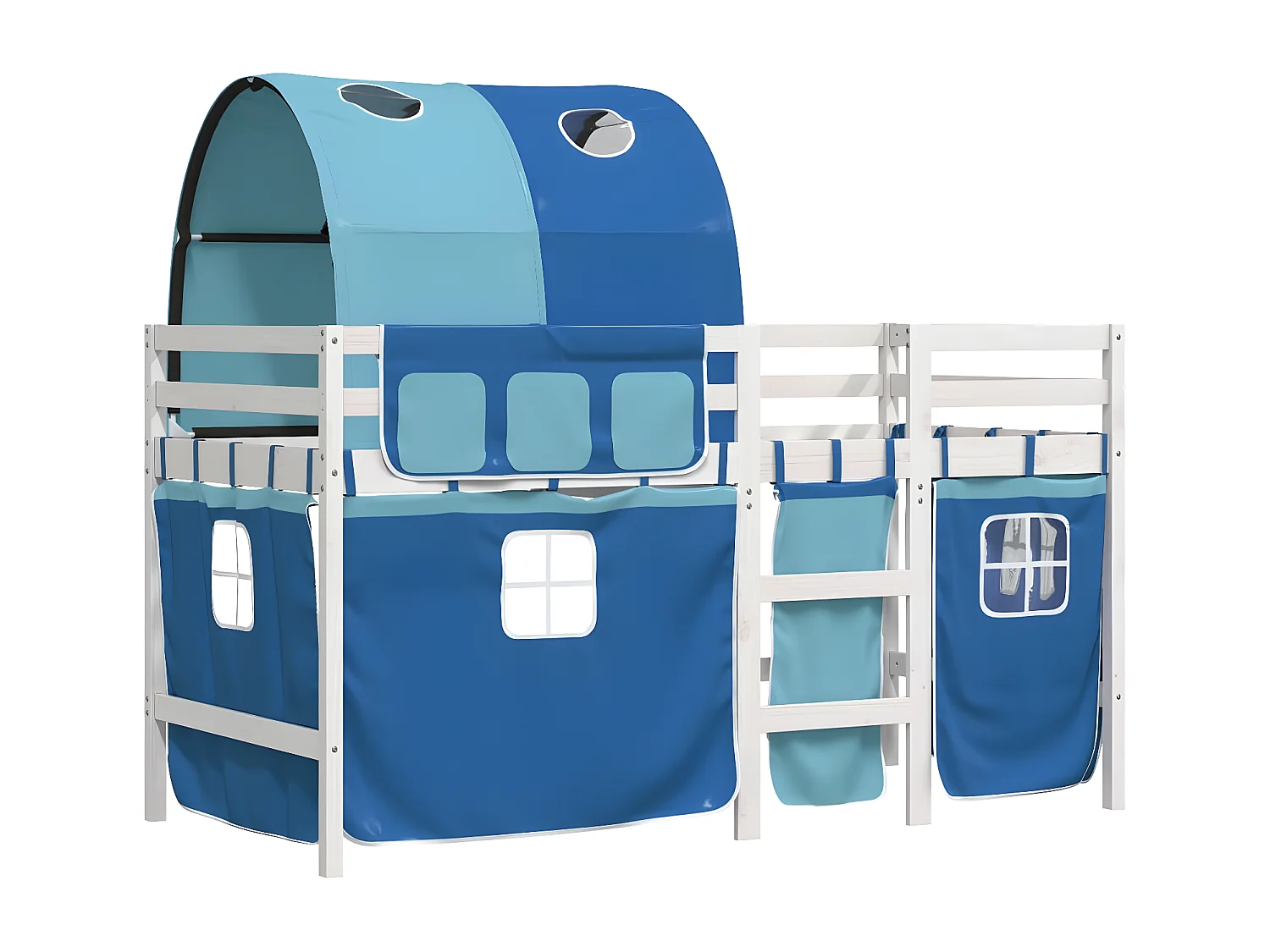 Lit mezzanine enfants et tunnel bleu 90x190 cm bois pin massif