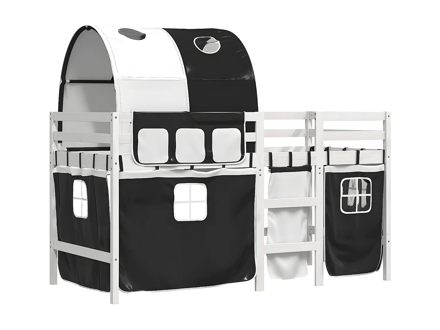 Lit mezzanine enfants et tunnel blanc/noir 90x190 cm pin massif